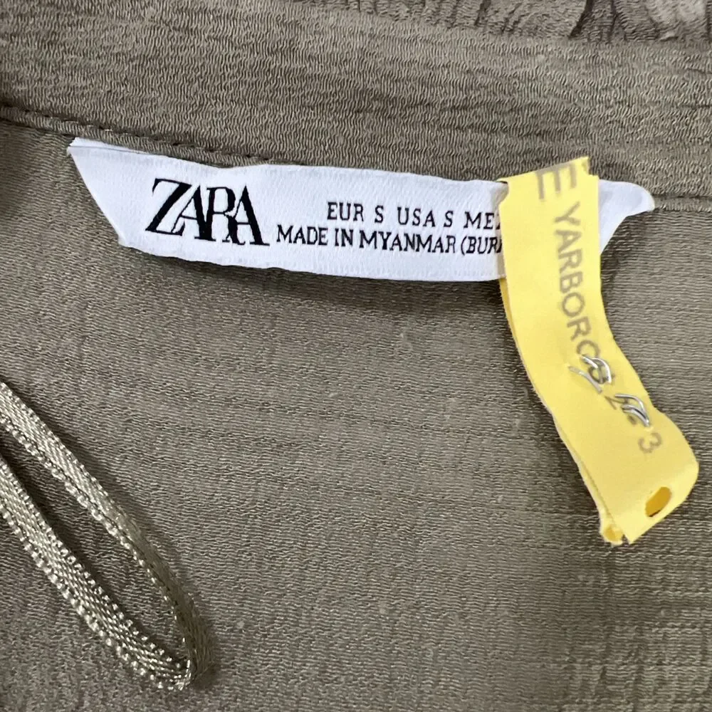 Zara Mini Dress Womens Small Olive Ruffle‎ V Neck Tiered Vacation